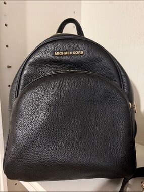 Michael Kors Black Pebbled Leather Backpack with Gold Logo